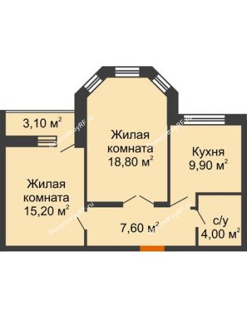 2 комнатная квартира 57,1 м² в ЖК Елецкий Лайт , дом № I-14