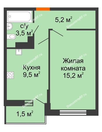 1 комнатная квартира 34,5 м² - ЖК Акварели-3