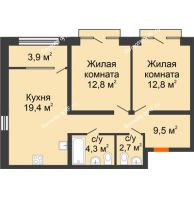 2 комнатная квартира 65,77 м² в ЖК Андерсен парк, дом ГП-5 - планировка