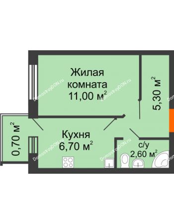 1 комнатная квартира 25,6 м² в ЖК Новая Пальмира, дом № 53