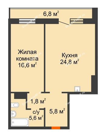 2 комнатная квартира 58 м² в ЖК на Калинина, дом № 2.1