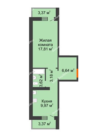 1 комнатная квартира 44,58 м² в ЖК Платовский, дом Литер 4