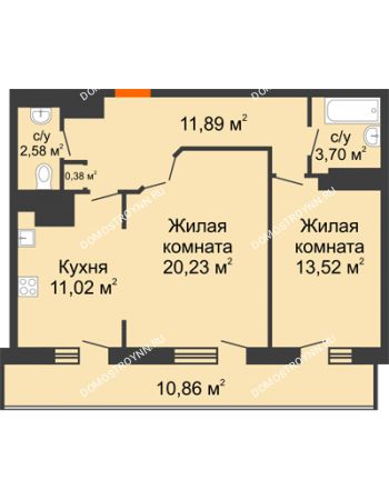 2 комнатная квартира 74,18 м² в ЖК Покровский, дом № 1