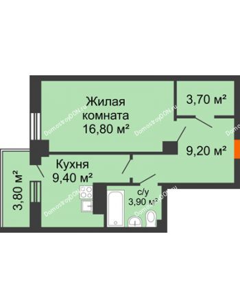 1 комнатная квартира 44,07 м² в ЖК Сокол Градъ, дом Литер 3 (6)