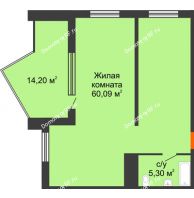 1 комнатная квартира 72,49 м² в ЖК Элегант, дом Литер 10 - планировка