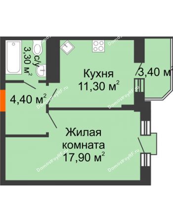 1 комнатная квартира 38,7 м² в ЖК Трамвай желаний, дом 5 этап (секция 9-10)