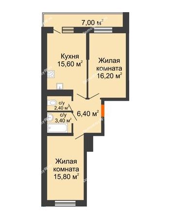 2 комнатная квартира 63,3 м² в ЖК Айвазовский, дом Литер 2