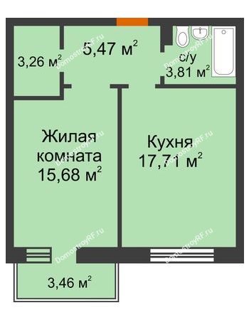 1 комнатная квартира 46,97 м² в ЖК Новоостровский, дом № 2 корпус 1