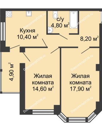2 комнатная квартира 60,8 м² в ЖК Мега, дом № 2