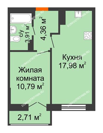 1 комнатная квартира 37,85 м² - ЖК КМ Флагман
