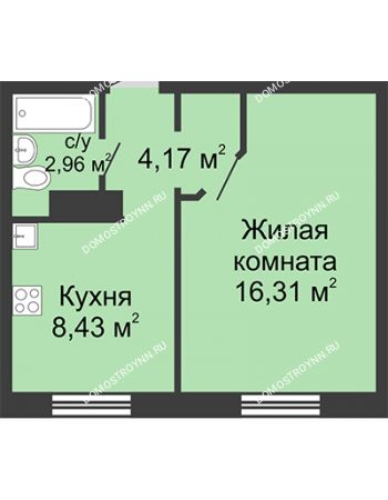 1 комнатная квартира 31,87 м² в ЖК Бурнаковский, дом № 38