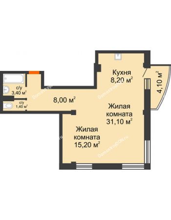 2 комнатная квартира 68,5 м² - ЖК Южная Башня