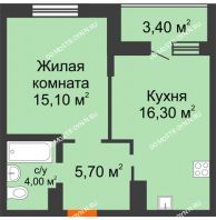 1 комнатная квартира 44,5 м² в ЖК Подкова на Цветочной, дом № 8 - планировка