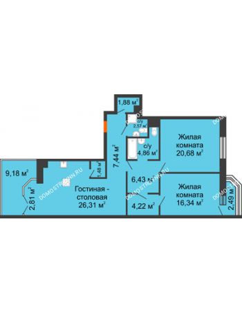 3 комнатная квартира 98,52 м² - ЖК Дом на Гребешке