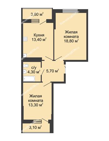 2 комнатная квартира 59,2 м² - ЖК Сказка