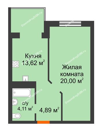 1 комнатная квартира 42,62 м² - ЖК Зеленый квартал 2