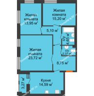 3 комнатная квартира 89,71 м² в ЖК Бунин, дом 1 этап, секции 11,12,13,14 - планировка