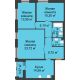 3 комнатная квартира 89,71 м² в ЖК Бунин, дом 1 этап, секции 11,12,13,14 - планировка