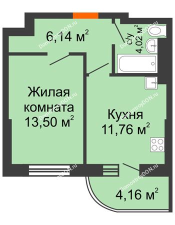 1 комнатная квартира 39,58 м² - ЖК Маршал
