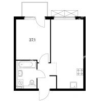 1 комнатная квартира 37,1 м² в ЖК Савин парк, дом корпус 3 - планировка