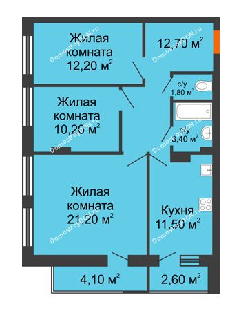 3 комнатная квартира 79,8 м² в ЖК На Тимошенко, дом № 1
