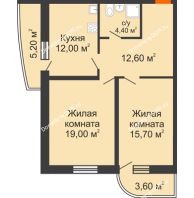 2 комнатная квартира 67,1 м² в ЖК Звезда Столицы, дом литер 6 - планировка