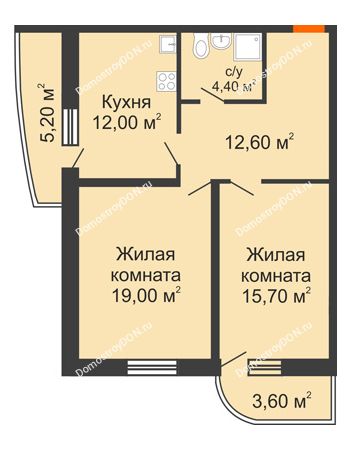 2 комнатная квартира 67,1 м² в ЖК Звезда Столицы, дом литер 6