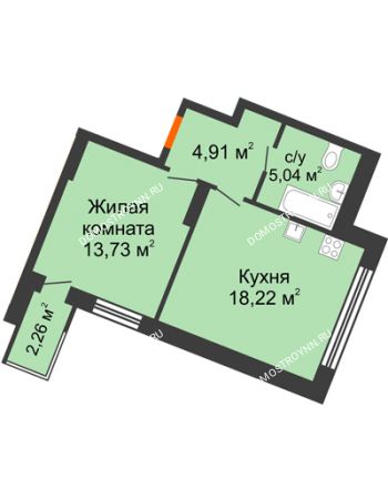 1 комнатная квартира 44,16 м² в ЖК Книги, дом № 1