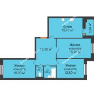 3 комнатная квартира 80,2 м² в ЖК Вересаево, дом Литер 13/2 - планировка