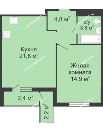 1 комнатная квартира 47,2 м² - ЖК Доломановский	