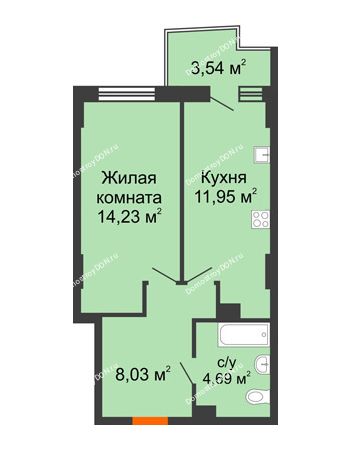 1 комнатная квартира 39,96 м² в ЖК Сердце Ростова 2, дом Литер 6