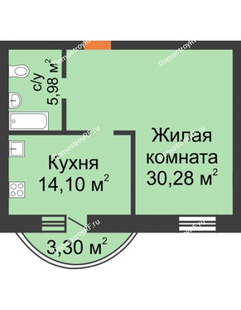 1 комнатная квартира 53,86 м² - ЖК На Владимирской