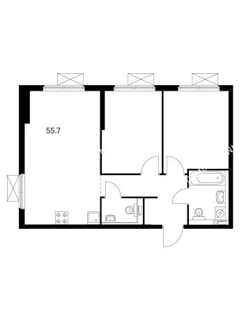2 комнатная квартира 55,7 м² в ЖК Савин парк, дом корпус 3