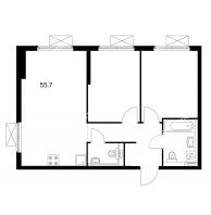 2 комнатная квартира 55,7 м² в ЖК Савин парк, дом корпус 3 - планировка