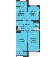 3 комнатная квартира 81,95 м² в ЖК Сердце, дом № 1 - планировка