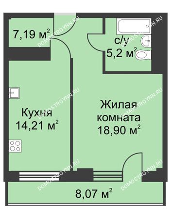 1 комнатная квартира 49,53 м² - ЖК На Ошарской