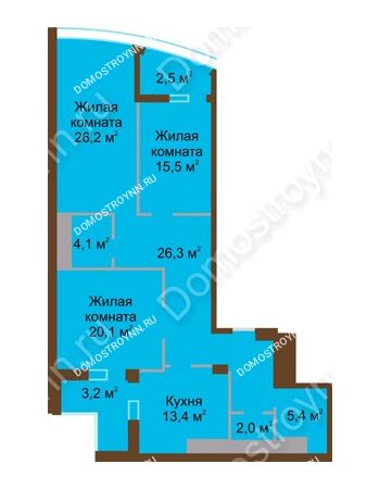 3 комнатная квартира 118,7 м² в ЖК Монолит, дом № 89, корп. 1, 2