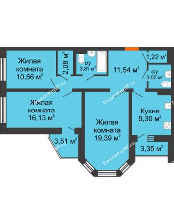3 комнатная квартира 80,54 м² - ЖК Инстеп. Звездный