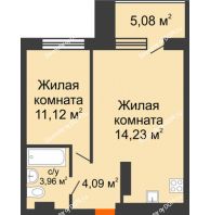 2 комнатная квартира 43,5 м² в ЖК Гвардейский 3.0, дом Секция 3 - планировка