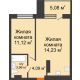 2 комнатная квартира 43,5 м² в ЖК Гвардейский 3.0, дом Секция 3 - планировка
