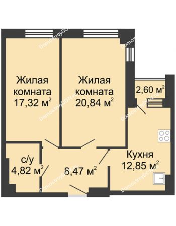 2 комнатная квартира 66,9 м² - ЖК Вдохновение