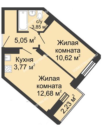 2 комнатная квартира 36,63 м² - ЖК Каскад на Волжской