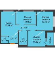 3 комнатная квартира 67,98 м² в Жилой Район Никольский, дом ГП-54 - планировка