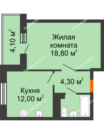 1 комнатная квартира 40,8 м² в ЖК Я, дом  Литер 2