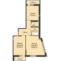 2 комнатная квартира 64,41 м², ЖК Сограт - планировка