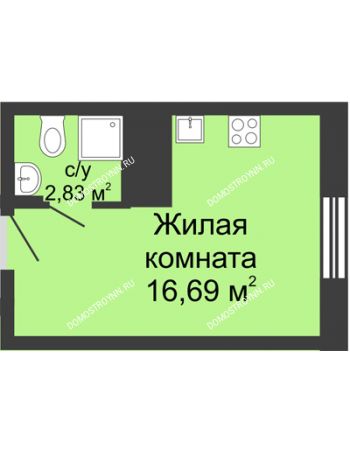 Студия 19,52 м² в ЖК Красная поляна, дом № 6
