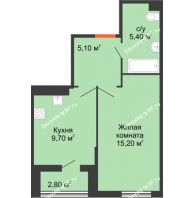 1 комнатная квартира 38,2 м² в ЖК Квартет, дом Литер 1 - планировка