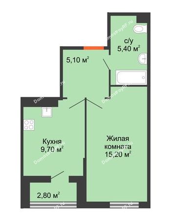 1 комнатная квартира 38,2 м² в ЖК Квартет, дом Литер 1