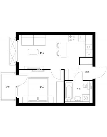 1 комнатная квартира 34,8 м² в ЖК Савин парк, дом корпус 6