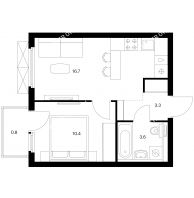 1 комнатная квартира 34,8 м² в ЖК Савин парк, дом корпус 6 - планировка